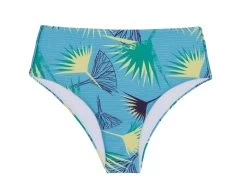 Hochtaillierte Bikinihose, Hellblau Gemustert – Bottom Flower Geometric Reto