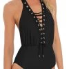 Schwarz Glänzender Badeanzug Despi – Eyelet Op Black -Bestes Bademoden Geschäft onepiece despi eyelet op black 01