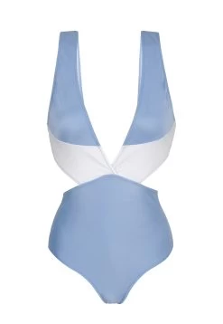 Weiß Denimblauer Monokini Mit V-Ausschnitt – Garoa Trikini Recorte