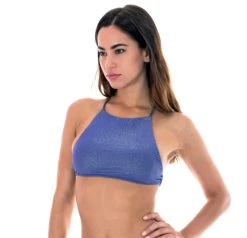 Dunkelblaues Lurex Bade Crop-Top, Racerback – Soutien Radiante Azul Marinho Cropped