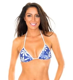 Blau Weißes Triangel Bikinioberteil Mit Blumen – Soutien Agua Viva
