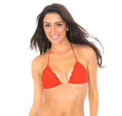 Bikini Triangle Oberteil Rot, Mit Gewellte Ränder Und Pompon – Soutien Ambra Frufru Urucum