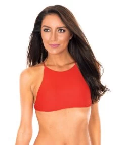 Rotes Bade Crop-Top Mit Gekreuzten Bändern – Soutien Ambra Jupe Urucum