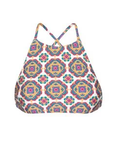 Retrogemustertes Bade Crop Top, Mit Kreuzträger – Soutien Beira Rio Sporty -Bestes Bademoden Geschäft top riodesol soutien beira rio sporty 01 e1520255662385