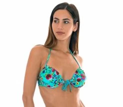 Push-up Bikini-Top, Geblümt Azurblau – Soutien Bloom Balconet