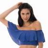 Blaues Schulterfreies Bade Crop-Top, Gerüscht – Soutien Denim Babado -Bestes Bademoden Geschäft top riodesol soutien denim babado 11 e1521635648667