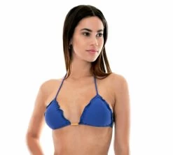 Jeans Blaues Triangel-Top Mit Fransen – Soutien Denim Frufru