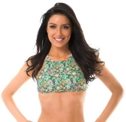 Grün Geblümtes Bade Crop Top – Soutien Iemanja Sporty