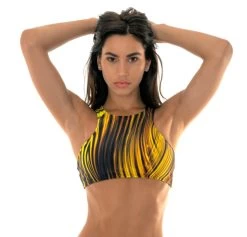 Hautenges Sport Crop Top Gelb-schwarz – Soutien Luxor Nadador