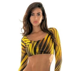 Langärmliges Crop-Top Gelb-schwarz – Soutien Mlonga Luxor