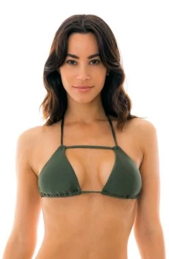 Triangel-Top Mit Riemchen Kaki Glänzend – Top Croco Detail