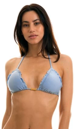 Denimblaues Triangel Bikinitop, Gewellte Rand – Top Garoa Frufru -Bestes Bademoden Geschäft top riodesol top garoa frufru 11