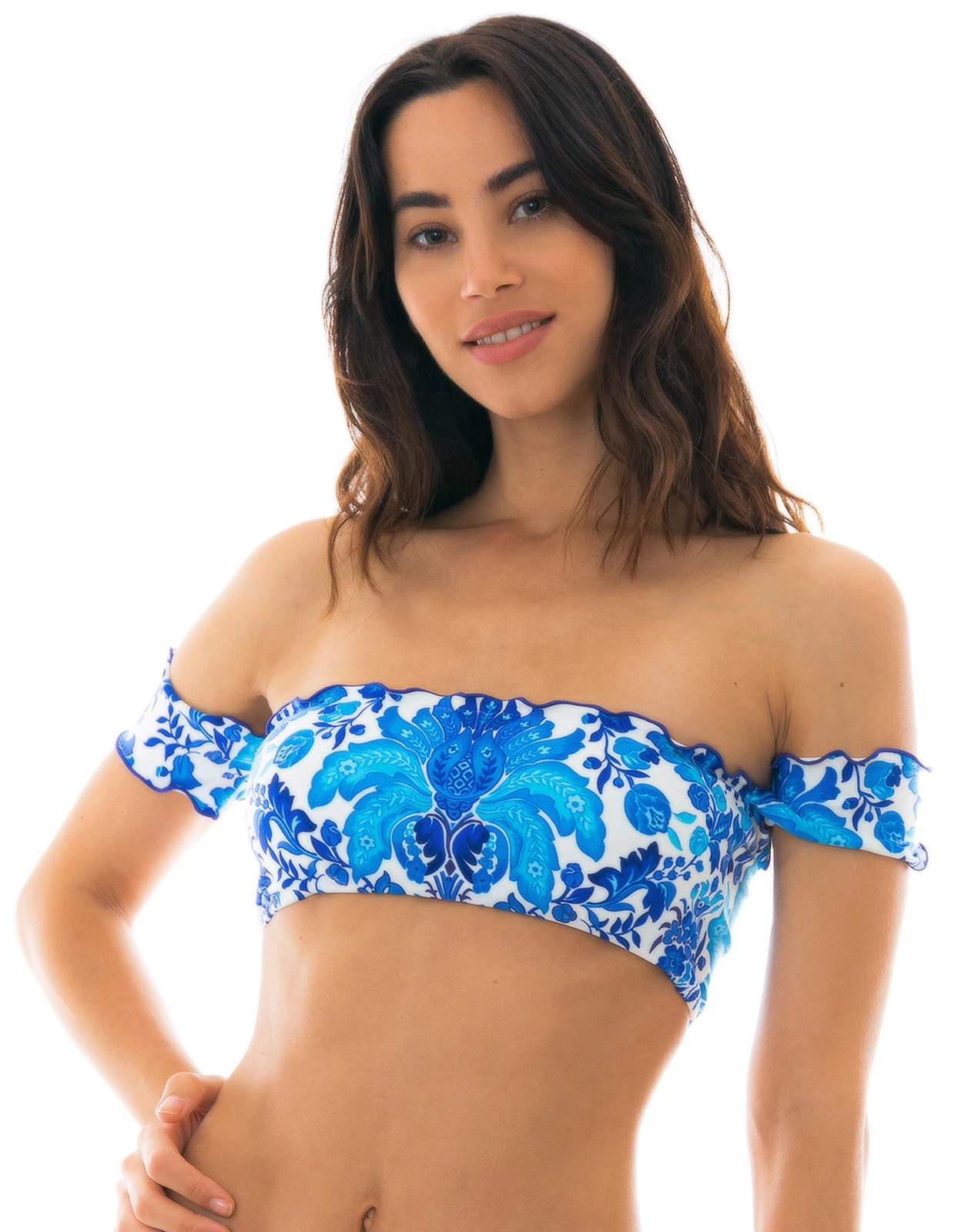 Crop Top Off Shoulder Blumenmotiv Blau-weiß – Top Hortensia Off Shoulder 4 Crop Top Off Shoulder Blumenmotiv Blau-weiß – Top Hortensia Off Shoulder – Bild 2