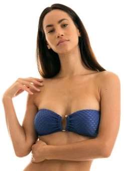 Blaues Bandeau Bikini-Top, Texturiert, Reliefeffekt – Top Kiwanda Denim Bandeau -Bestes Bademoden Geschäft top riodesol top kiwanda denim bandeau 11