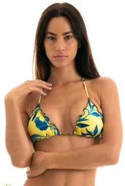 Gelbes Triangel Bikinitop Blau Gemustert – Top Lemon Flower Frufru -Bestes Bademoden Geschäft top riodesol top lemon flower frufru 11