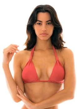 Braunes Verstellbares Triangel Top Mit Faltenoptik – Top Madras Cortinao