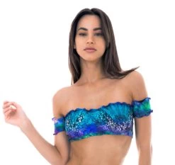 Kurzärmliges Bandeau Top, Pfauenaugenmotiv – Top Violina Off Shoulder